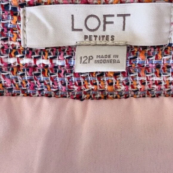 LOFT Pink Tweed A Line Petite Tailored Skirt 12P - Picture 10 of 15